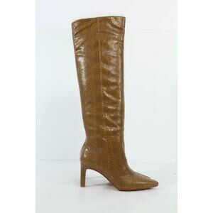 ZIMMERMANN Beige Ochre Snakeskin Leather Pointed Toe Knee High Heel Boots 36